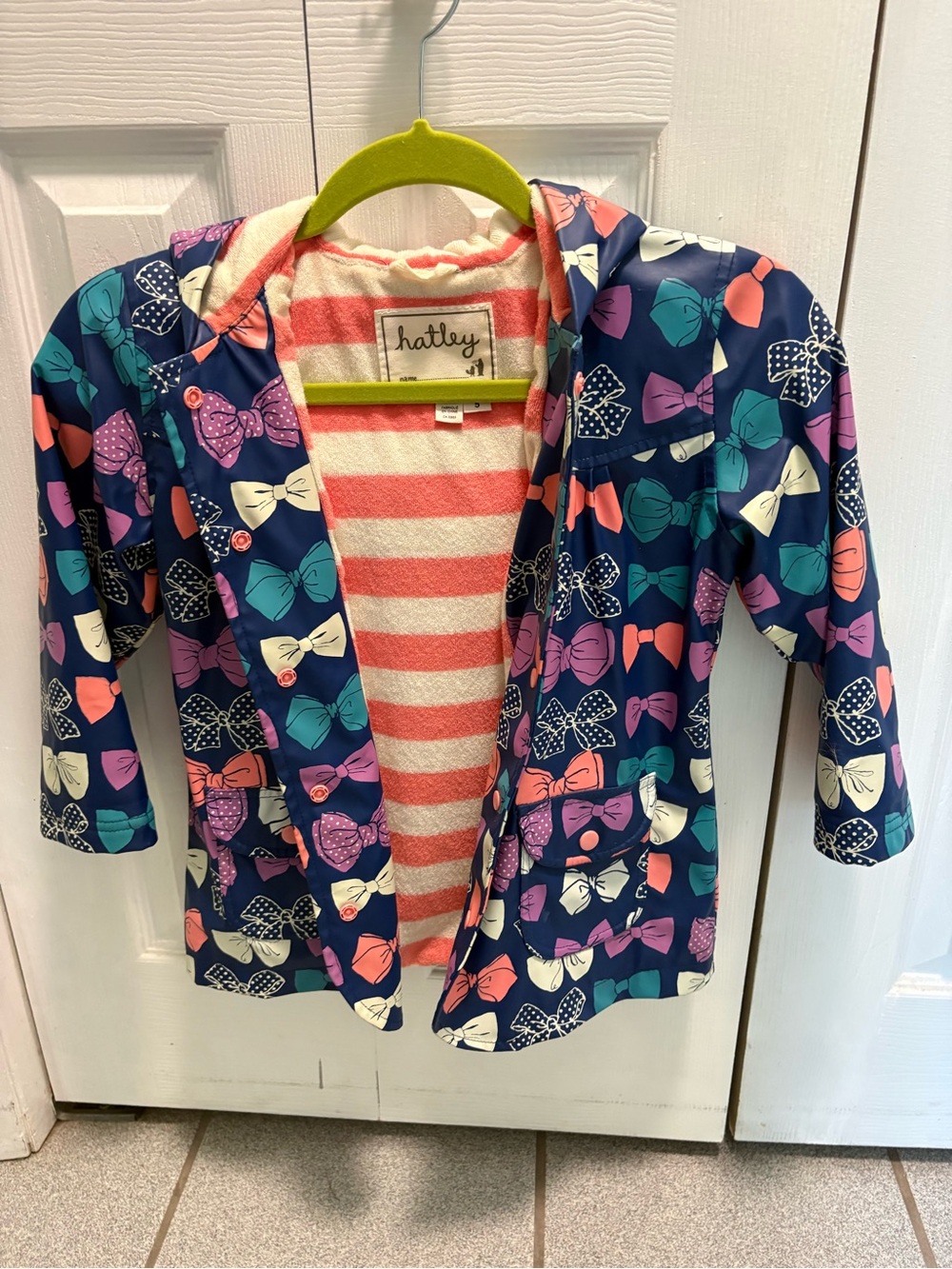 Hatley Navy Bow Print Kids Swim Cover-Up with Coral & Teal Accents